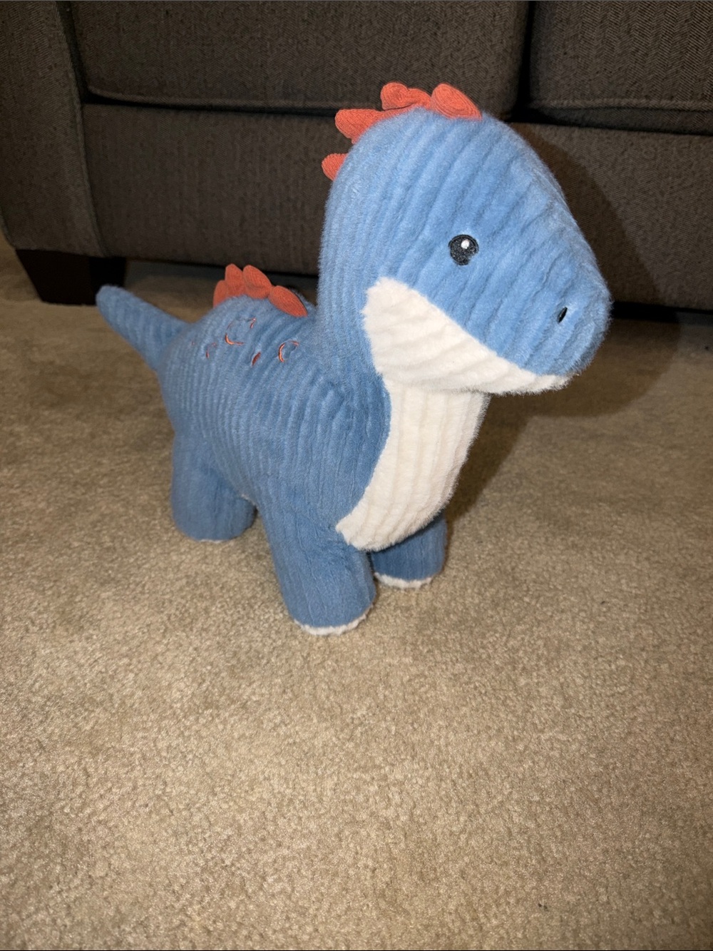 Blue Plush Dinosaur Stuffed Toy - Soft Corduroy Comfort